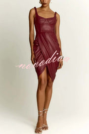 Fashion Choice Faux Leather Corset Ruched Back Zipper Mini Dress