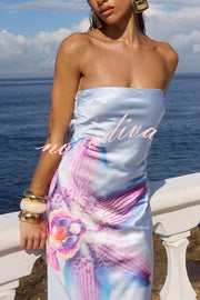 Floral Print Sexy Strapless Backless Holiday Maxi Dress