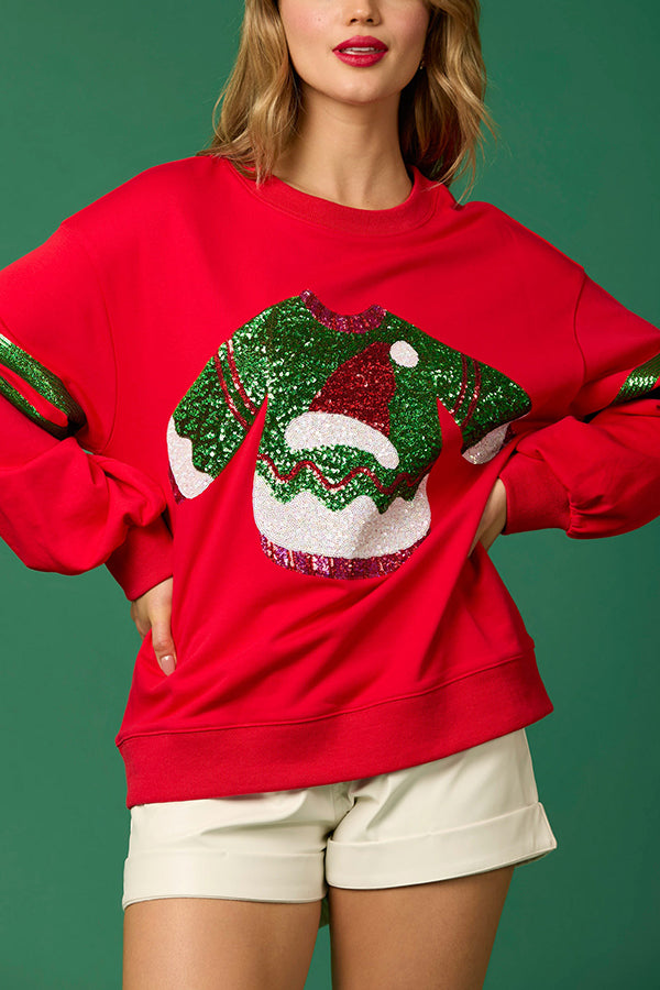 Christmas Sequined Crewneck Casual Sweatshirt