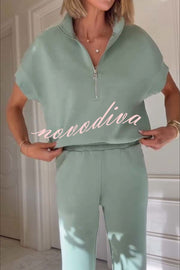 Sheridan Half-Zip Neck Short Sleeve Sweatshirt and Elastic Waist Pocket Jogger Set