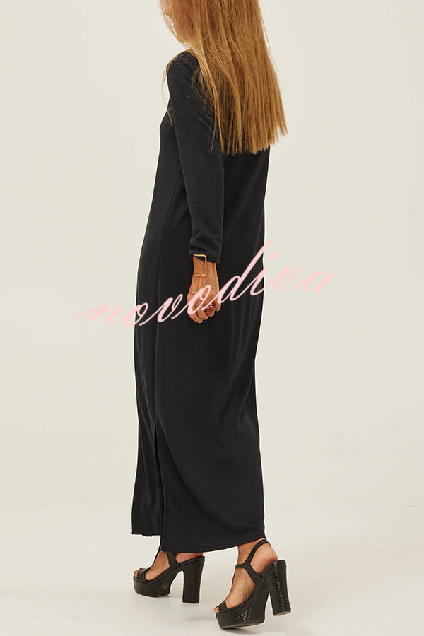 Solid Color V-neck Casual Slit Maxi Dress