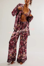 Unique Printed Lounge Long-sleeved Shirt and Elastic Waisted Baggy Pants Set