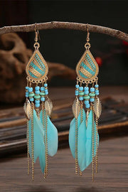 Boho Vintage Colorful Feather Tassel Dangle Drop Earrings