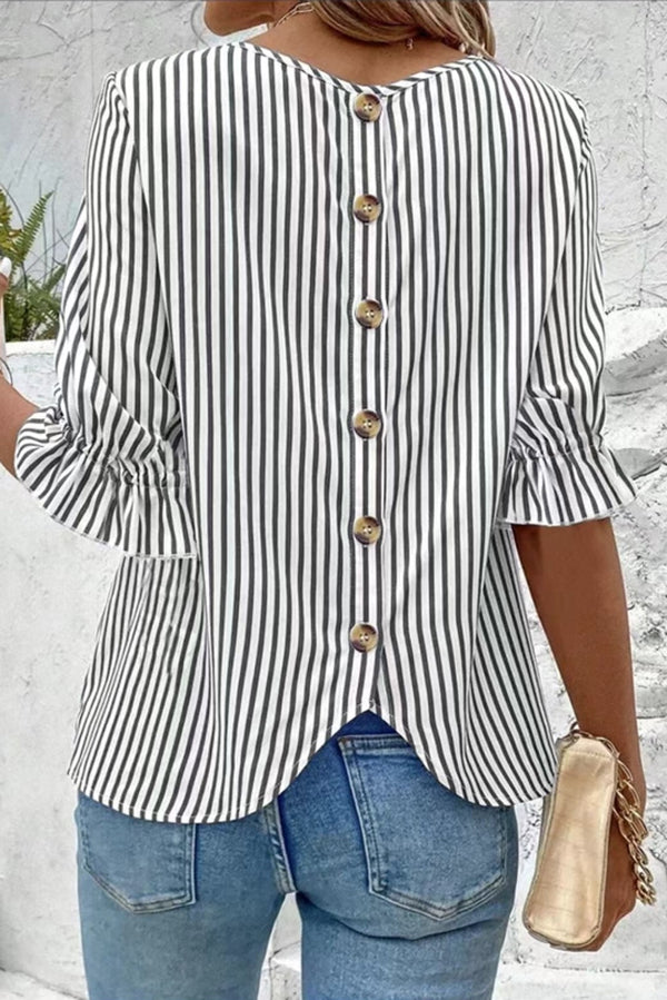 Fashionable Striped Printed Button Half Sleeve Casual Shirt