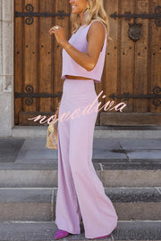 Modern and Elegant Solid Crop Tank and High Rise Flare Loose Pants Set