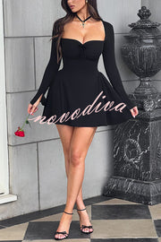 Paris Dream Sweetheart Knotted Neck Long Sleeve Stretch Mini Dress