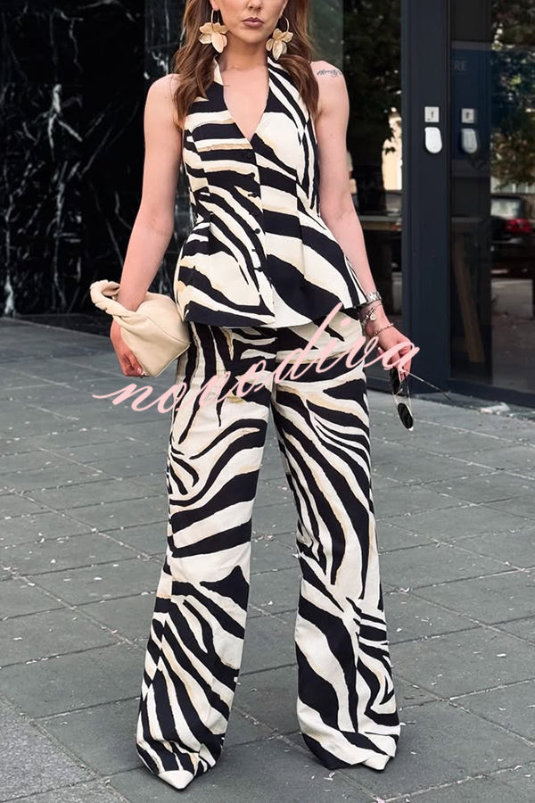 Zebra Print Casual Pocket Wide-leg Pants