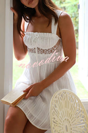 Bohemian Style Suspender Hollow Stitching Lace Up Mini Dress