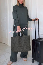 Barker High-Neck Long Sleeve Side Zipper Sweatshirt and Elastic Waist Pocketed Loose Pants Set