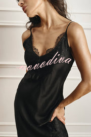 Elegant Splicing Lace Suspenders V-neck Sexy Slit Maxi Dress