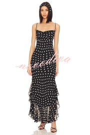 Kaylee Chiffon Polka Dot Ruffled Tiered Hem Scarf Maxi Dress