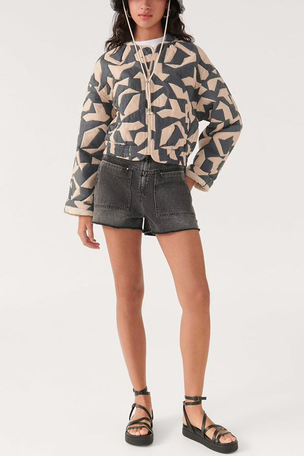 Chrissa Unique Printed Casual Long Sleeve Pocket Cotton Jacket