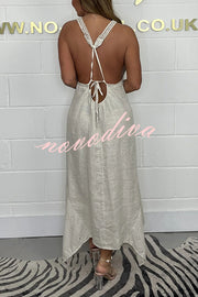 Solid Color V-neck Sleeveless Sexy Backless Irregular Maxi Dress