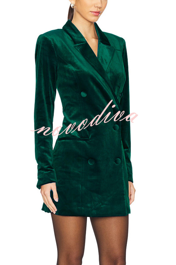 Holiday Soiree Solid Color Velvet Lapel Long Sleeve Blazer Mini Dress