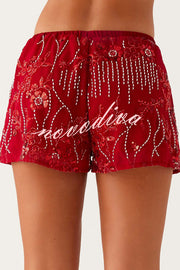 Dazzling Sequin Beaded Material Low Rise Elastic Waist Loose Shorts