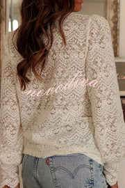 Fashionable Openwork Lace Long-sleeved V-neck Elegant Shirt
