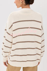Striped Loose V-neck Long-sleeved Casual Knit Cardigan
