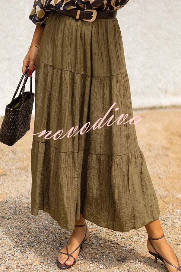 Solid Color Splicing Casual Vacation Maxi Skirt
