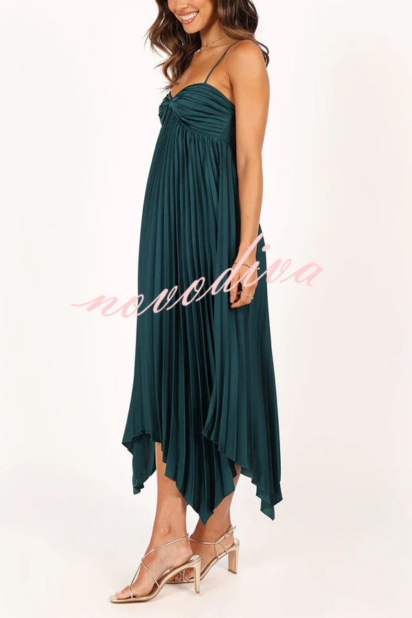 Solid Color Sexy Suspender Pleated Irregular Midi Dress