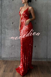 Reshape Beauty Fish Scale Sequin Cutout U-neck Slip Maxi Dress