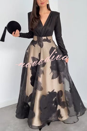 Chic Celebration Tulle Floral Pattern Jacquard High Rise Flared Maxi Skirt