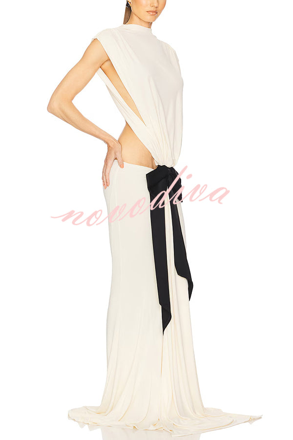 Sexy Open Back Bow Embellished Elegant Fishtail Maxi Dress