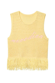 Solid Color Round Neck Sleeveless Hollow Tassel Loose Vest