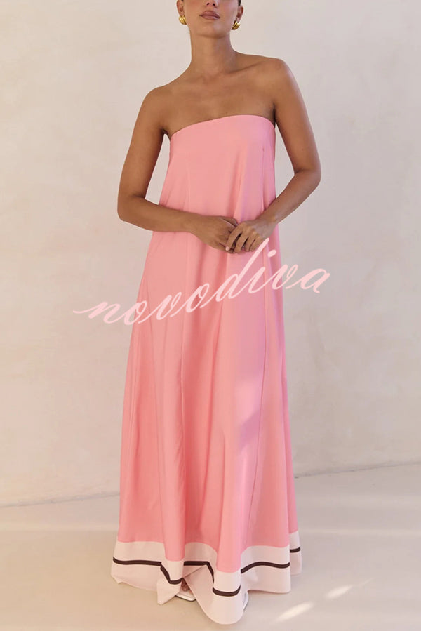 Unique Print Sexy Tube Top Back Zipper Loose Maxi Dress