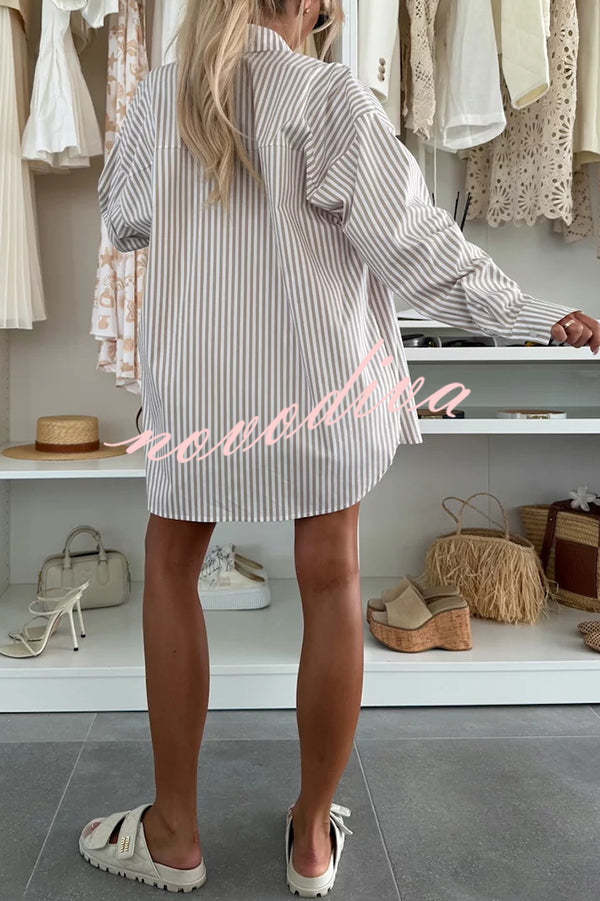 Zoie Striped Stretch Bandeau + Elastic Waist Pocket Shorts + Oversized Blouse 3 Pieces Set