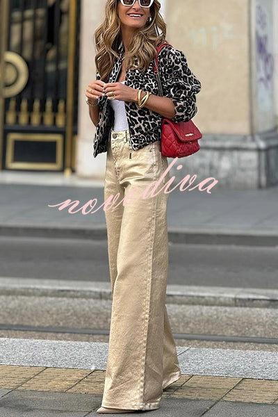 Dashing Darling Metallic Fabric High Waist Pocketed Wide Leg Pants