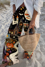 Halloween Print Elastic Waist Loose Pocket Pants