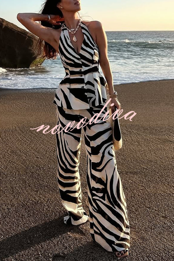 Zebra Print Casual Pocket Wide-leg Pants