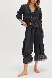 Pastoral Style Elastic Waist Lace Hem Bloomer Pants