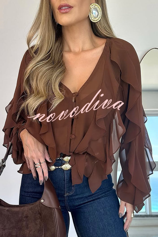 Fashion V-neck Long Sleeve Elegant Loose Shirt