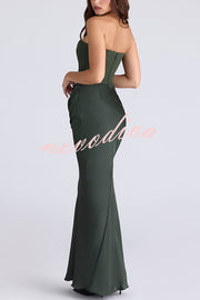 Attend The Gala Strapless Corset Satin Ruched Hip Drape Maxi Dress