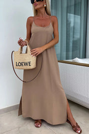 Solid Color Resort Style Spaghetti Strap Backless Maxi Dress