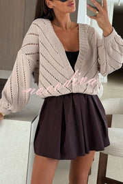 Fashion Hollow Knitted V-neck Button Loose Cardigan