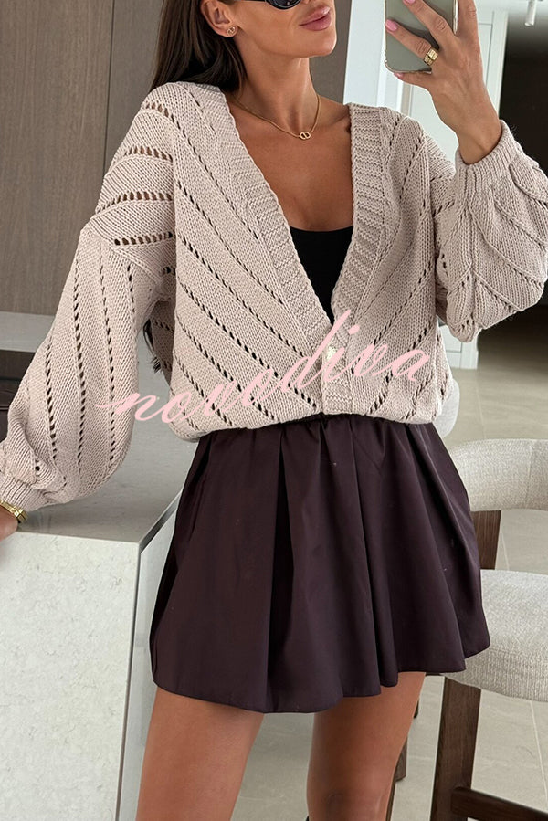 Fashion Hollow Knitted V-neck Button Loose Cardigan