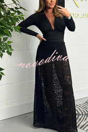 Elegant and Sexy Hollow Lace Maxi Skirt