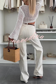 Fashion Knitted Hollow Long Sleeve Round Neck Holiday Cover Up