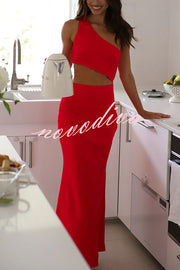 Solid Color Sexy One Shoulder Off Waist Maxi Dress