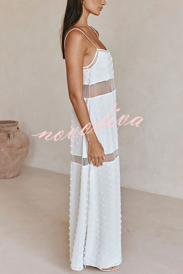 Alexa Textured Spot Sheer Mesh Patchwork Slip A-line Maxi Dress