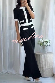 Fashion Contrast Color Stretch High Waist Casual Straight Pants