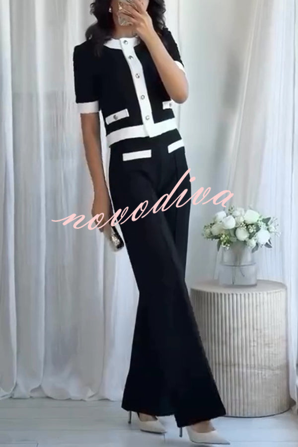 Fashion Contrast Color Stretch High Waist Casual Straight Pants