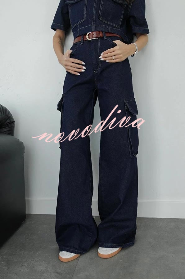 Free Breeze Denim High Rise Pocketed Wide Leg Cargo Jeans