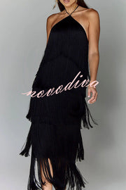 Sexy Halterneck Backless Elegant Fringe Maxi Dress