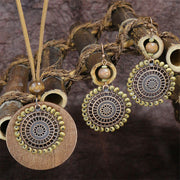 Ethnic Vintage Alloy Wood Pendant Pendant Geometric Earring Set