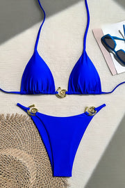 Sexy Halterneck Lace-up Metallic Stretch Two-piece Bikini Swimsuit