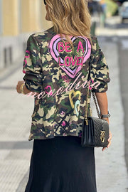 Be A Lover Camouflage Heart Graffiti Detail Lapel Loose Blazer Jacket