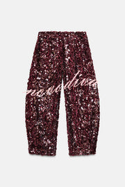 Gala Goddess Sequin High Rise Zipper Waist Wide Leg Pants